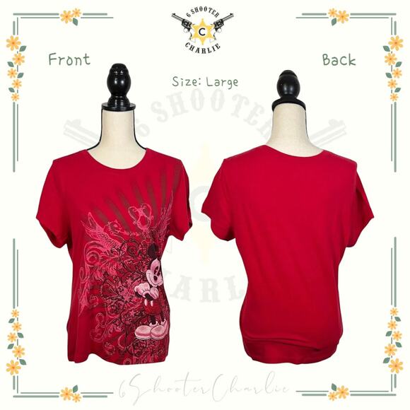 Vintage Shirt Womens Large Mickey Mouse Walt Disney World Short Sleeve Red - Picture 1 of 6